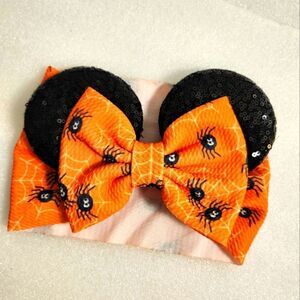 Minnie Mouse Ears Halloween Spider Orange Sequin Baby Headband